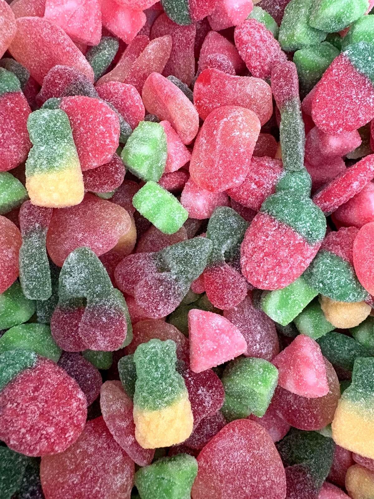 A colorful close-up of sour watermelon candy